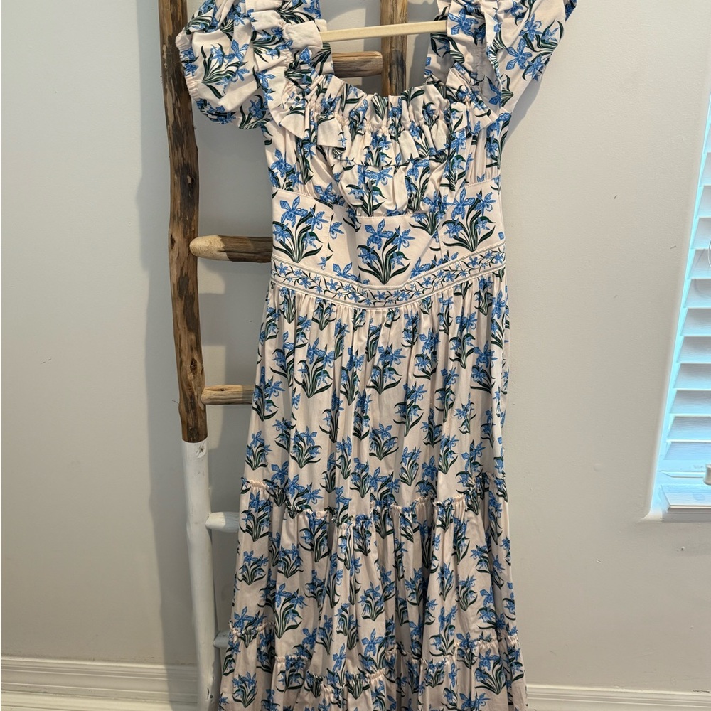 Agua by Agua Bendita Blue and White Floral Midi Dress - Picture 2 of 5